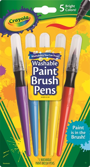 NEW! Crayola 5 Pack Washable Paint Brush Pens - Non Drip Nontoxic Classic  Colors